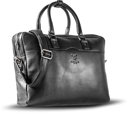 MATADOR MONACO - Bolso para portátil de piel con correa para el hombro desmontable y correa para el carro integrada, elegante bandolera para hombre, maletín elegante para hombre, Nappa Negro, 17