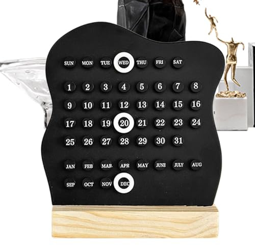Ewigers Kalender Klein, Kinderkalender, Holzbasis Desktop Dauerkalender Ornamente, Ring Manuelle Einstellung Desktop Tischkalender, Ästhetische Schreibwarenbedarf Für Home Classroom Hotel