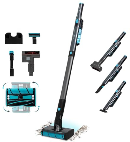 Cecotec Aspiradora Escoba sin Cable Ligera Scoba 2100 Twice MAX Essential. 210W y 20 kPa, Motor Digital Brusless, Autonomía 45mins, Cabezal Motorizado Omnidireccional con Doble Cepillo, 3 Accesorios