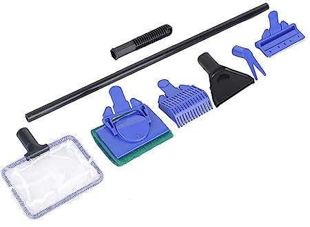 TIKATARER Aquarium Cleaning Tools, 5 in 1 Fish Tank Cleaning Kit Aquarium Scraper For Glass Fish Aquarium Brush Gravel Rake Net Fork Sponge Cleaning Tools Set