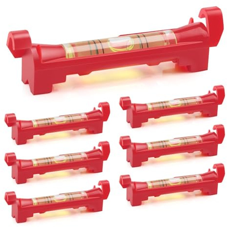 7 x Mini-Schnur-Wasserwaage: 75 × 12 mm hängende Wasserwaage mit Luftblasen-Schnur – ideal für Maurerarbeiten, Metallbearbeitung, Fliesen und Bauarbeiten (rot)