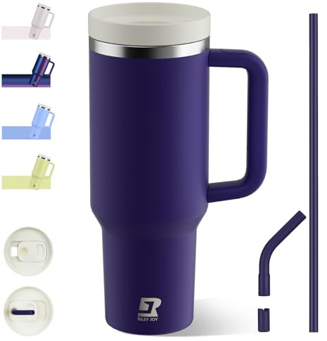 Riley Joy 40oz Insulated Tumbler with Straw and Lid, Double-Wall Vacuum Stainless Steel Water Bottle, Keeps Drinks Hot and Cold for Hours, Travel Mug for Coffee Tea Water