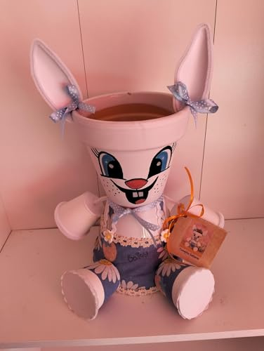 Genérico Macetero Artesanal Decorativo Conejito Saltarín Pintado a Mano.