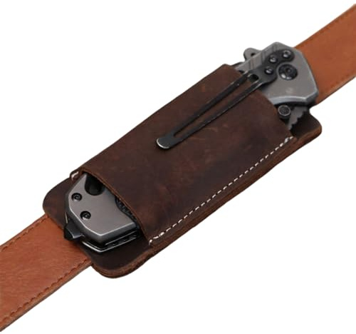 Sanseenia Leather Knife Sheath, Horizontal Carry Knife Sheath for Belt, Pocket Knife Holster, EDC Pocket Belt Pouch Organizer for Men, Open Bottom Design (Coffee)