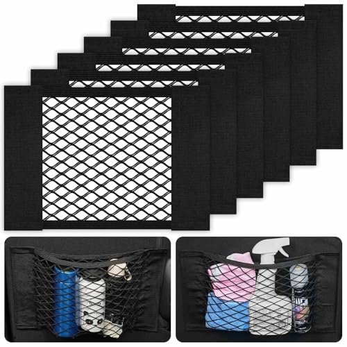 AOOWU Red de Bolso Coche, 6 PCS 30 x 25 cm Almacenamiento para Maletero de Coche, Bolsa de Organizador Tronco de Coche con Mágicas Pegatinas, Net Malla de Vehículo Pocket Organizer para Coche y Hogar