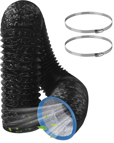 Tuyau d’Évacuation Flexible Ø150mm x 3m, PVC Aluminium Gaine de Ventilation avec 2 Colliers de Serrage, Tuyau pour Hotte Aspirante, Climatisation, Sèche-linge et Extracteur d’Air