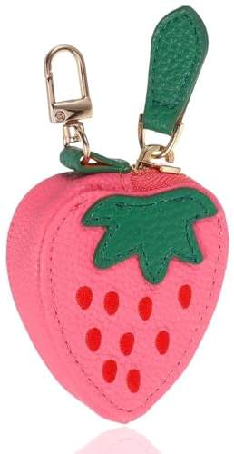 aieieii Strawberry Mini Coin Purse Keyring, Bag Charms Cute Keychain Coin Pouch Hangable Mini Pouch for Coins, Mini Fruit Keychain Charms Purse Suitable for Daily Use Bag Decoration