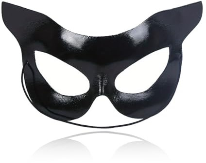 DOKRIN Masken & Brillen für Erwachsene，2 schwarze Catwoman-Halbmasken, PVC-Kunststoffmaterial, elastisches Banddesign, geeignet für Halloween-Partys, Maskeraden-Rollenspiele