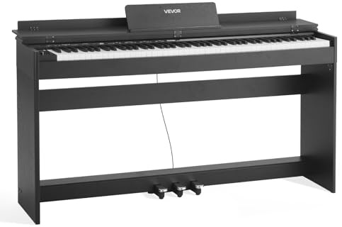 VEVOR Piano Digital 88 Teclas, Modo de Teclado Dual, Altavoces, con Atril, Soporte, Auriculares, Pedal de Sustain, 680 Tonos, Conexión Inalámbrica, para Principiantes, Negro, 1370 x 310 x 740 mm