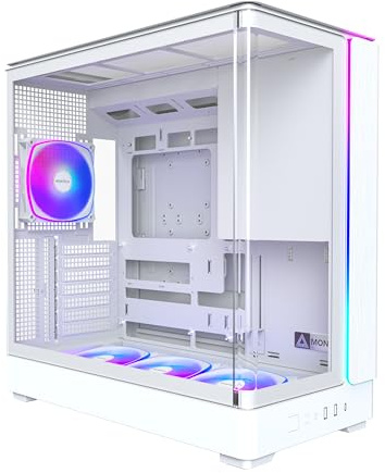 MONTECH King 45 PRO ATX PC Case, Curved Panoramic Glass, Chimney Airflow, 360mm Radiator Support, Compact Build for High-Performance Systems, 4 ARGB PWM Fan Pre-Installed with Fan Hub, White