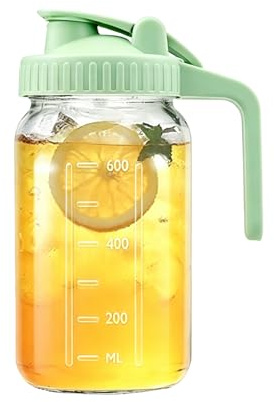 Hniuyun Milk Pitcher Jug, 32oz Airtight Glass Wide Mouth Mason Jar with Pour Spout Lid for Breastmilk, Iced Tea, Cold Brew Coffee, Juice Storage Container (Green)