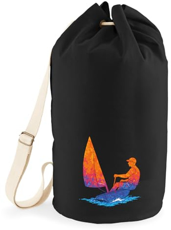 Huuraa Seesack Segeln bunte Silhouette Geschenk | Tasche 20 Liter Strandtasche Black Baumwolle Rucksack Geschenkidee Schwarze Sporttasche Duffle Bag mit Kordelzug Verschluss