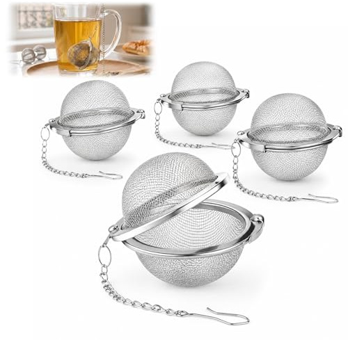 Boules à Thé Inox, 4 Pcs, Infuseur à Thé en Acier Inoxydable avec Chaînette | Filtre à Thé 4.5 cm pour Thé en Vrac, Tisanes et Épices, Réutilisable et Facile à Nettoyer