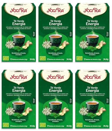 Yogi Tea Tè Verde Energia Bio - Infuso Ayurvedico - Miscela di Tè Verde, Guaranà, Zenzero e Fiori di Sambuco - Confezione da 6x17 bustine (102 bustine in totale)