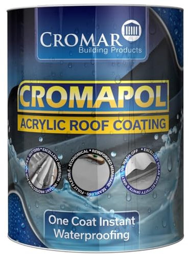Cromar Clear Cromapol Acrylic Waterproofing Roof Sealant Fibre Reinforced Roof Coat 5Kg