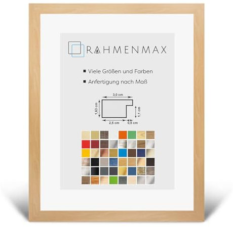 RahmenMax® Morena Bilderrahmen Holz 28x30 cm zum Aufhängen/Bilderrahmen Maßanfertigung möglich/MDF Posterrahmen/Bilder Rahmen in Buche Dekor mit 1mm klarem Acrylglas/Puzzle Rahmen