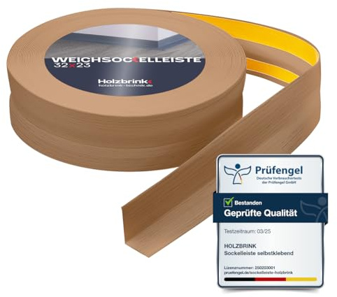HOLZBRINK Weichsockelleiste selbstklebend PVC 32x23mm, 10 m | Küchenleiste Arbeitsplatte | Abschlussleiste selbstklebend für Badezimmer | Farbe: Eiche Hell