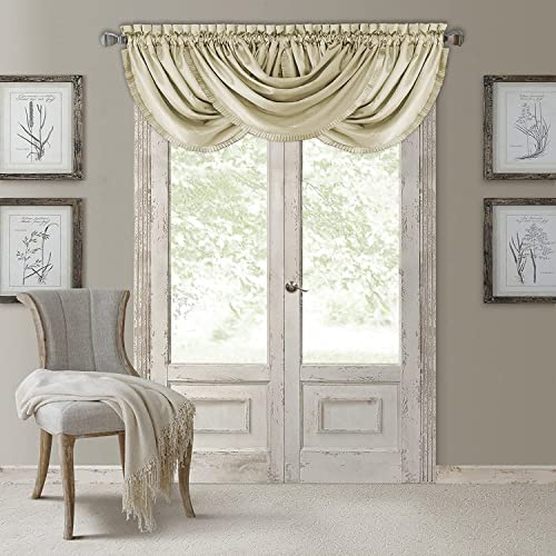 Elrene Home Fashions Versailles, mantovana oscurante in finta seta, con tasca per asta, plissettata, tinta unita, a cascata, 132,1 x 91,4 cm (1, avorio