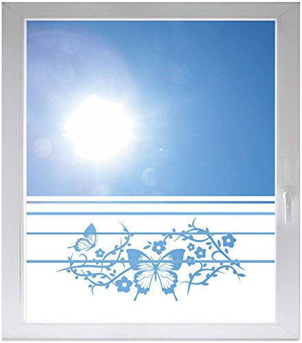 INDIGOS UG Sichtschutzfolie Glasdekorfolie Fensterfolie mit Motiv satiniert Blickdicht - d171 atemberaubende Blüten Schmetterling Ranke Pflanze Tribal - 1000 mm Länge - 500 mm Höhe Streifen - matt