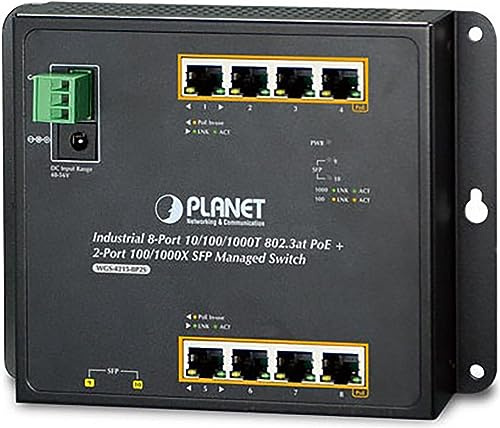 PLANET WGS-4215-8P2S - Industrial 8-Port Gigabit PoE Wall-mount Switch & 2-Port SFP Uplink, managed -40/+75C degrees