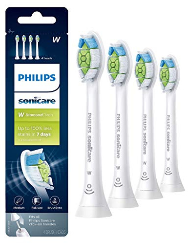 Philips Sonicare W DiamondClean - Genuine Replacement Electric Toothbrush Heads, White, 4 Pack One Year Supply, HX6064/65
