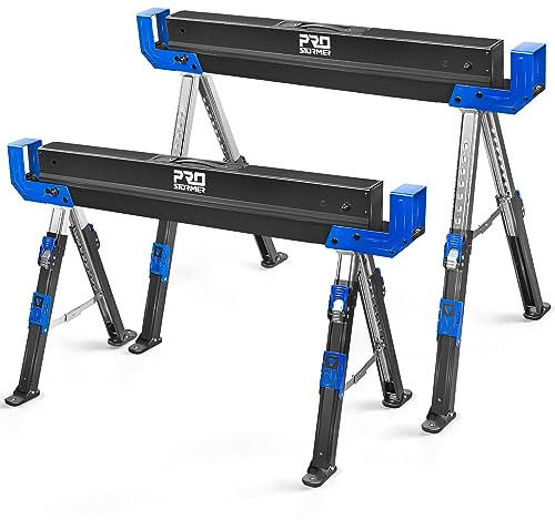 Prostormer Saw Horses 2 Pack Folding, Portable Heavy Duty Sawhorse with 2601 lbs Weight Capacity Per Pair, Adjustable Legs, Easy Carry Handle - Ideal for Home, Garage, and DIY Projects