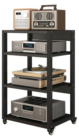4-Tier AV Media Stand Corner Stand Stand Assembly Cabinet Stereo Rack Sound Tower, Height Adjustable Wood Stand For Home/Office/Audio Video/DJ/Theatre