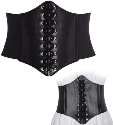 Ceinture Corset pour Femme Ceinture large pour femme Ceinture élastique vintage Ceinture corset en simili cuir Ceinture à lacets pour les Fêtes D'halloween Vêtements Noir et Marron