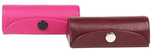 TrendBell Juego de 2 estuches de piel para pintalabios rosa y marrón con espejo, bolsa de cosméticos de viaje para pintalabios de mujer, brillo labial y bálsamo labial