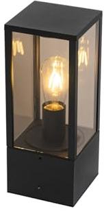 Qazqa Modern außen Pollerleuchte, Wegeleuchte, Pollerlampe für den Garten - Charlois - Schwarz mit Rauchglas, max. 40W, Geeignet für LED, 40cm, IP44, Rechteckig