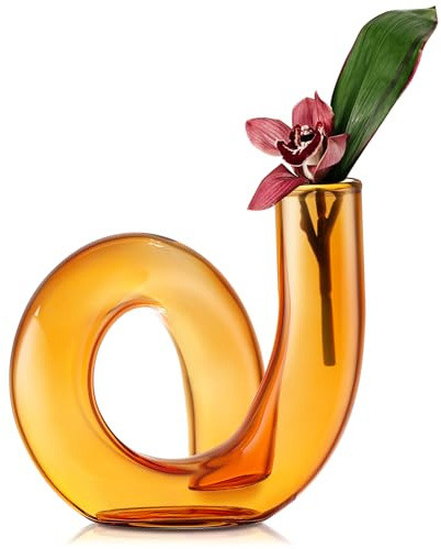 Joeyan Handgjord liten blomvas i glas, dekorativ geometrisk knoppvas i glas för moderna hemdekorationer, vardagsrum, kontor, 12 cm abstrakt vas för enkel blomma och torra blommor