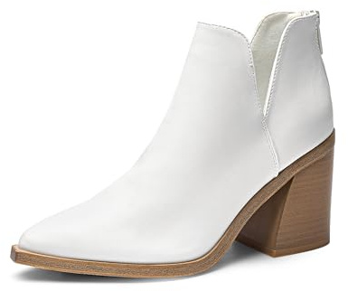 DREAM PAIRS Women's Ankle Boots Chunky Heel Pointed Toe Short Booties Shoes,Size 8.5,White-Pu,SDAB2401W