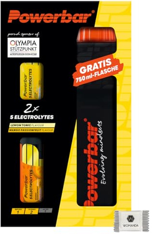 Powerbar 5 Electrolytes - Brausetabletten mit 5 Elektrolyten - je 10 Brausetabletten pro Röhrchen (2 Röhrchen + 750ml Flasche)