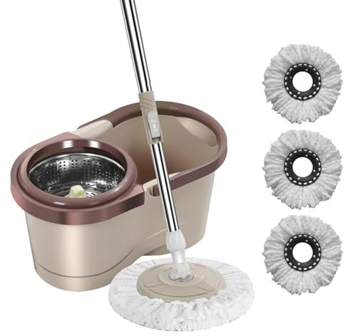 mocios Lavapavimenti Rotante, Secchio E mocios Rotante, Set Mop E Secchio Con Strizzatore Per Pavimenti,Con Manico Telescopico In Acciaio Inox E 1/2/3 Ricariche In Microfibra Per La Pulizia Della Casa