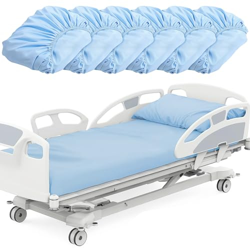 6 Pack Fitted Hospital Bed Sheets, Hospital Bed Sheets Blue Soft Hospital Fitted Sheet with Elastic All Around, Standard Single Bed Sheet for Home Massage Table Hotel, 36'' x 84'' x 14''