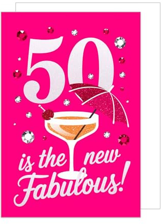 Edition Seidel Premium gratulationskort till 50-årsdagen med kuvert. Födelsedagskort grattis på födelsedagen kort för fru flickvän drink glitter rosa (GZ364-50 SW025)