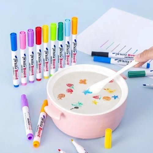 8/12 Color Magic Pens for Kids Water Painting Pen DIY Magical Floating Drawings Bundle with Spoon Water Art Floating Marker Pen in Water for Painting Gifts for Toddlers Erasable Washable (12pc)