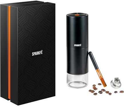 SPARKFE Molinillo de café eléctrico portátil, molinillo de mano recargable con rebaba cónica de acero inoxidable, ajustes de molienda ajustables, para espresso, moka, vertido, prensa francesa