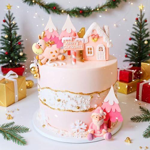 Rosa Weihnachtsmann Frohe Weihnachten Kuchentopper Schneemann | Rosa Weihnachtsmann Frohe Weihnachten Kuchentopper Schneemann Reh Weihnachtsbaum Kuchendeko für Frohe Weihnachten Thema