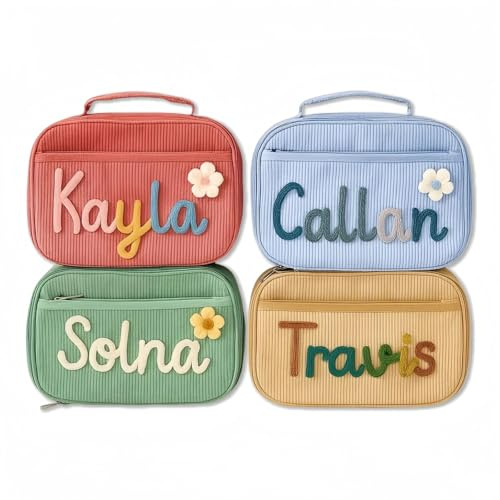 MEIEG Bolsa De Almuerzo De Pana Personalizada Para Niños, Lonchera Térmica Con Nombre Bordado, Bolso Aislante Reutilizable Para La Escuela, El Trabajo, El Picnic Y Los Viajes