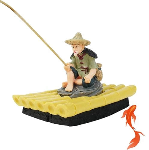 Nuohaya Floating Fish Tank Decorations,Mini Fisherman Scene Ornaments with Realistic Fishing Rod,Fun Fish Feeder Aquarium Ornaments for Interactive Play,Garden Ornaments,Fish Tank Decor