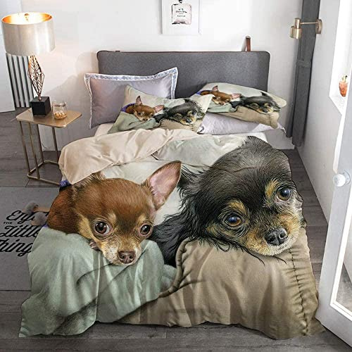 JGTQ Kinder Bettwäsche Bettbezug Set 135x200cm Tier-Chihuahua Atmungsaktiv mit 2 Kissenbezug und Reißverschluss Hypoallergen Mikrofaser für Erwachsene Kind