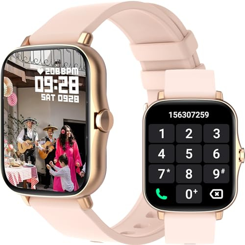 Fitnessuhr Damen Herren Gesundheitsuhr Blutdruckmessung Smartwatch Telefonfunktion Laufuhr Sportuhr Junge Fitness Tracker Schrittzähler Uhr Damen Pulsuhr Aktivitätstracker Schwarz Gold Rosa Silber