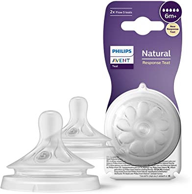 Philips Avent Natural Response Bottle Teat - 2 x Baby Bottle Flow 5 Teats for Babies Aged 6+ Months, BPA Free (Model SCY965/02)