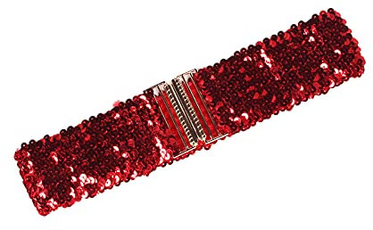 Wambere Damen Glitzer Gürtel, Elastischer Stretch Mode Taille Damen Gürtel, Rot, 65cm