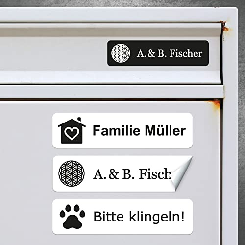 6x Aufkleber für Briefkastenschild Klingelschild Türschild Namensschild Briefkasten Selbstklebend | wetterfest, wetterbeständig | Digitaldruck APD-056 (10 x 2,5 cm)