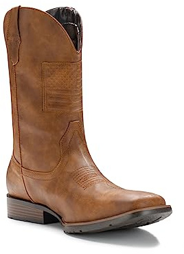 IUV Cowboy Boots For Men Western Boot Traditional American Flag Retro Square Toe Country Work Boots