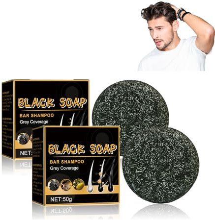 Natural Grey Hair Removal Soap, Jabón En Barra Para Cubrir Canas, Nourishing Black Hair Soap, Jabón Champú Cabello Negro, Hair Darkening Shampoo Bar, 2pcs