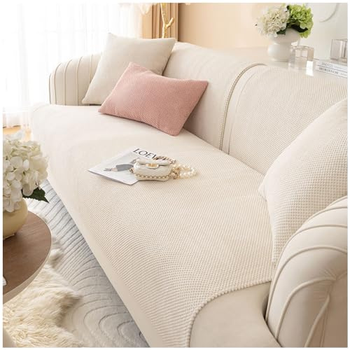 Axroad Mall Sofa-Schonbezug für 1/2/3/4-Sitzer, universal, rutschfest, L-Form, Couchbezug, Mais-Fleece-Stoff, Möbelschutz, Sofabezug für Wohnzimmer (Beige, 90 x 180 cm)