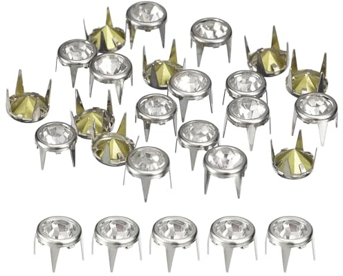 Källkarta 120 stycken strassörhängen påfyllningar, 8 mm/0,31 tum strassklopärlor, nagelhuvud, nitar, metallspetsar, nitar, dekorativa för gör-det-själv-läderhantverk, silvervit